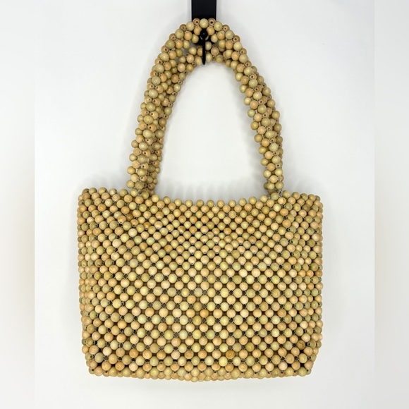 Loeffler Randall Mina Neutral Wood Beaded Mini Tote Bag Beach Bag - Picture 3 of 7